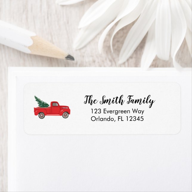 Red Truck Illustration Christmas Address Label (Insitu)