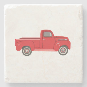 Red Truck Illustration Stone Coaster