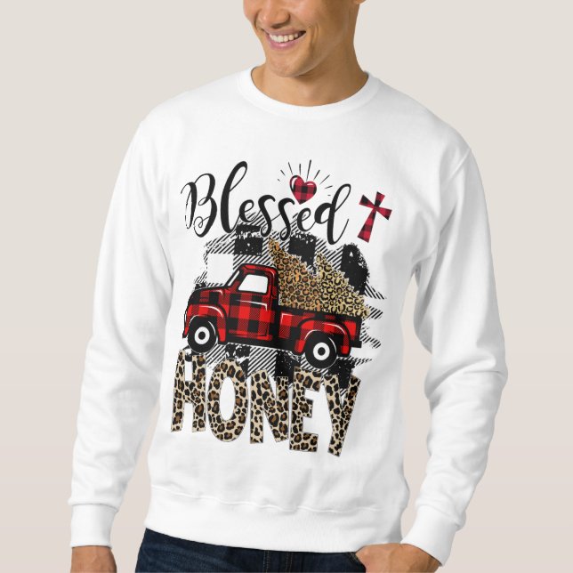 Red truck Leopard blessed Honey best gift for gran Sweatshirt (Front)