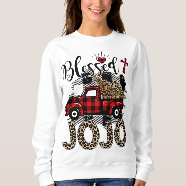 Red truck Leopard blessed Jojo best gift for grand Sweatshirt (Front)