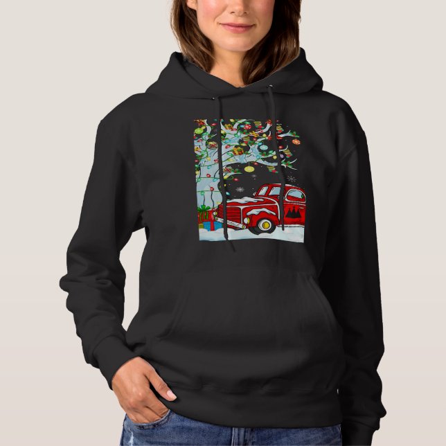 Red Truck  Lights Xmas Tree Snowman Red Truck Chri Hoodie (Front)