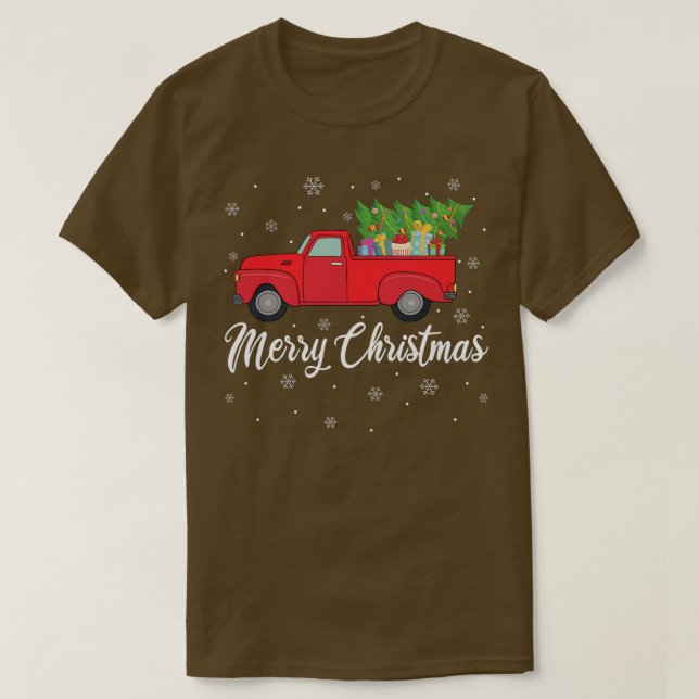 Red Truck Lover Xmas Lights Tree Red Truck Merry C T-Shirt (Design Front)
