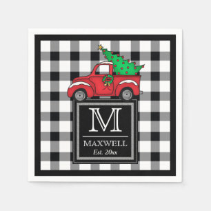 Red Truck Medium Rustic Buffalo Checks Monogram Napkins