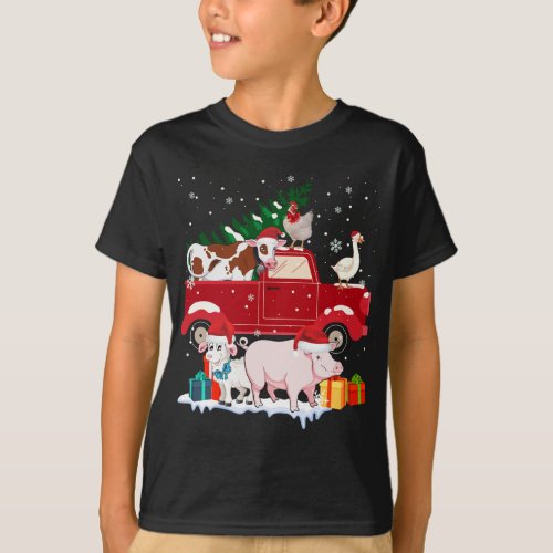 Red Truck Merry Christmas Animals Loves Farm Farme T_Shirt