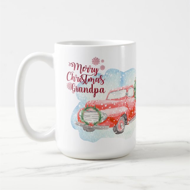 RED TRUCK Merry Christmas Grandpa Personalized Coffee Mug (Left)