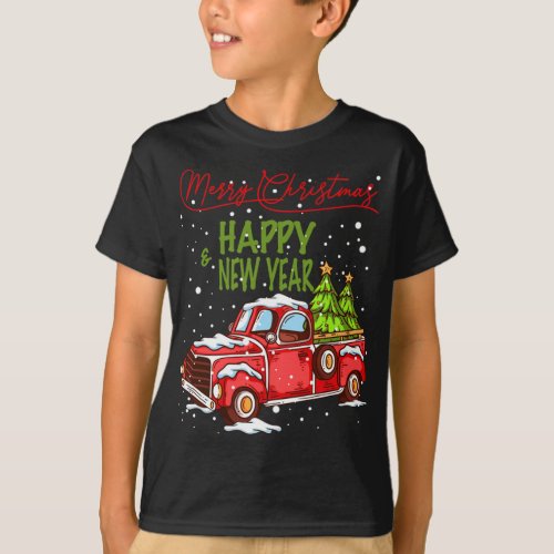Red Truck Merry Christmas  Happy New Year Truck L T_Shirt