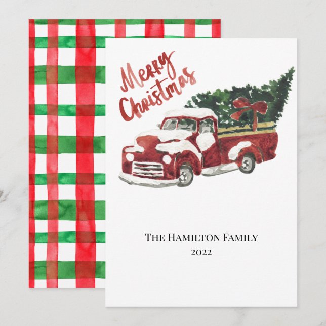 Red Truck Merry Christmas Holiday Card (Front/Back)