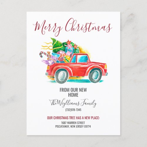 Red Truck Merry Christmas New Home Address Moving Announcement Postcard