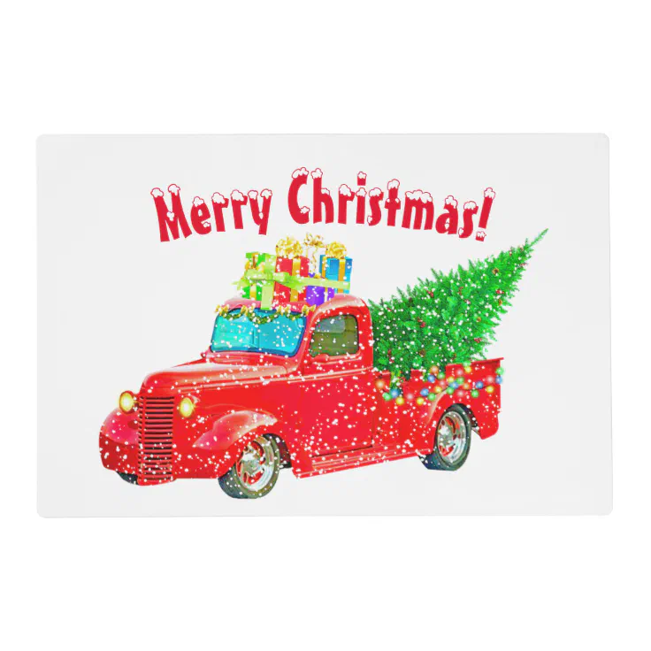 Red Truck Merry Christmas Placemat Zazzle