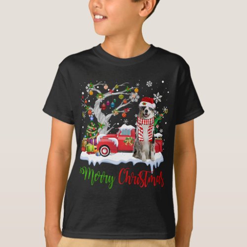 Red Truck Merry Christmas Tree Australian Shepherd T_Shirt