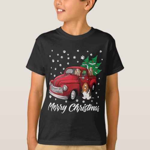 Red Truck Merry Christmas Tree Basset Hound Christ T_Shirt