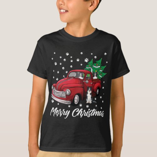 Red Truck Merry Christmas Tree Border Collie Chris T_Shirt