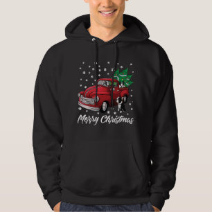 Red Truck Merry Christmas Tree Boston Terrier Dog Hoodie