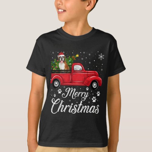 Red Truck Merry Christmas Tree boxer Dog Christmas T_Shirt