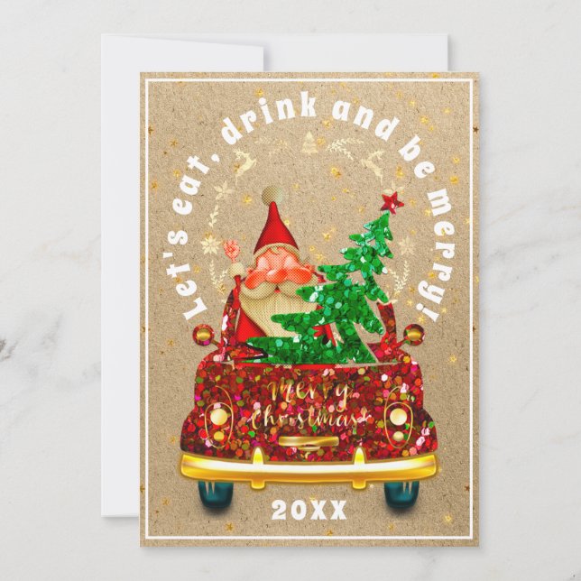 Red Truck Merry Christmas Tree Brunch Dinner Kraft Invitation (Back)