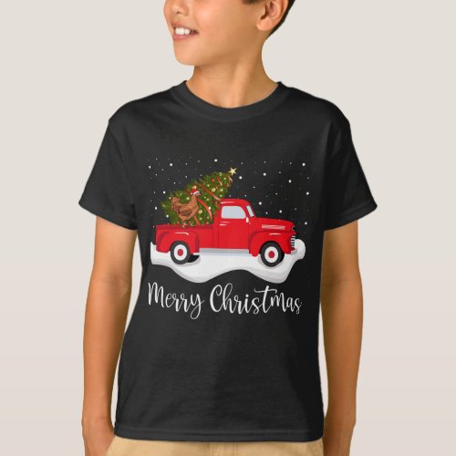Red Truck Merry Christmas Tree Chicken Christmas T_Shirt