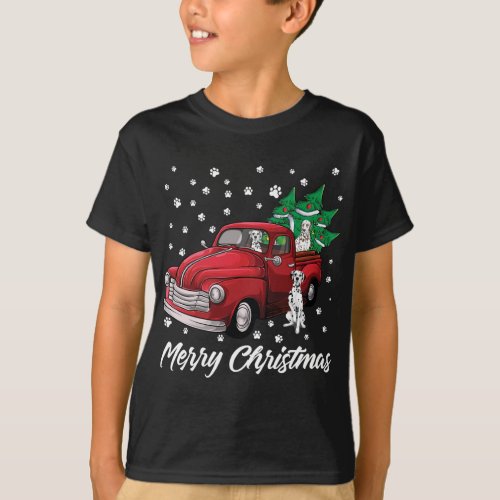 Red Truck Merry Christmas Tree Dalmatian Christmas T_Shirt