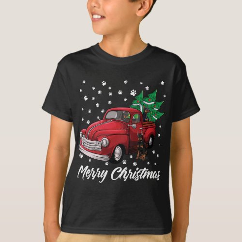 Red Truck Merry Christmas Tree Doberman Christmas T_Shirt