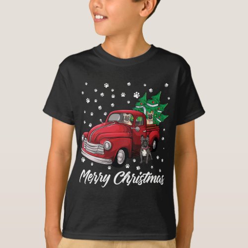Red Truck Merry Christmas Tree French Bulldog Chri T_Shirt