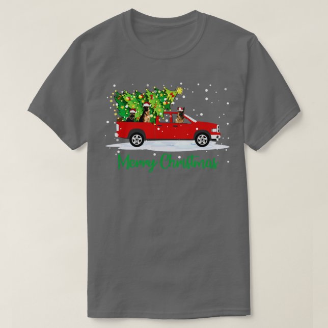 Red Truck Merry Christmas Tree German Shepherd Chr T-Shirt (Design Front)