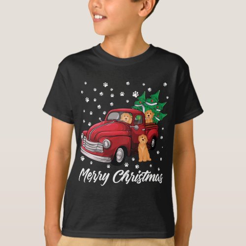 Red Truck Merry Christmas Tree Goldendoodle Christ T_Shirt