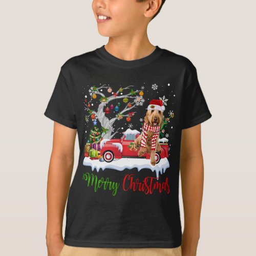 Red Truck Merry Christmas Tree Goldendoodle Pajama T_Shirt