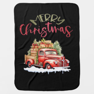 Red Truck Merry Christmas Tree Santa Cute Vintage Baby Blanket
