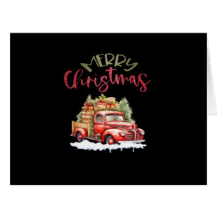 Red Truck Merry Christmas Tree Santa Cute Vintage Cards