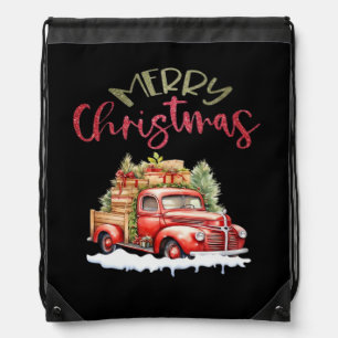 Red Truck Merry Christmas Tree Santa Cute Vintage Drawstring Bag