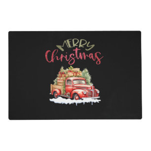 Red Truck Merry Christmas Tree Santa Cute Vintage Placemat