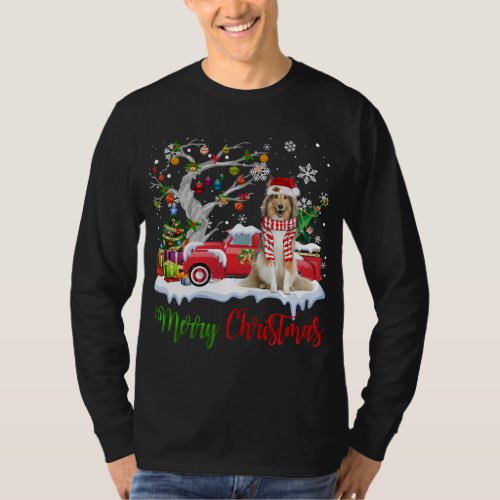 Red Truck Merry Christmas Tree Shetland Sheepdog P T_Shirt