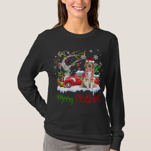 Red Truck Merry Christmas Tree Shetland Sheepdog P T_Shirt