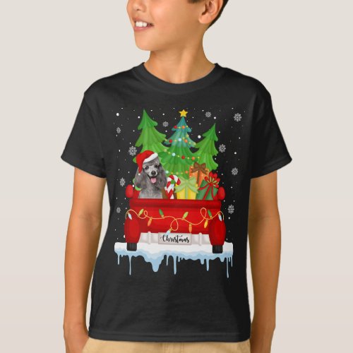 Red Truck Merry Christmas Tree Xmas Poodle Dog T_Shirt