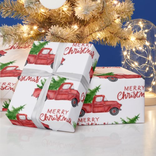Red Truck Merry Christmas  Wrapping Paper