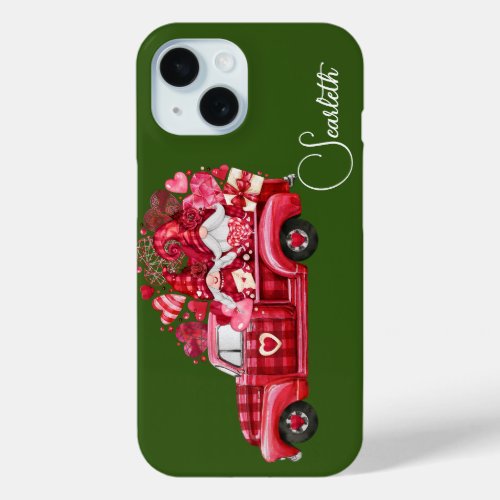 Red Truck Modern Name green iPhone 15 Case