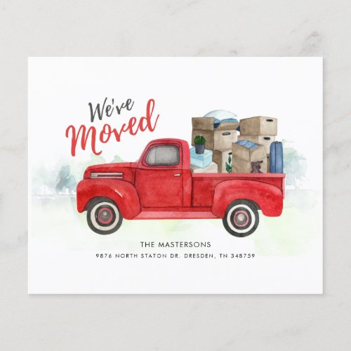 Red Truck Moving Home Address Announcement Card