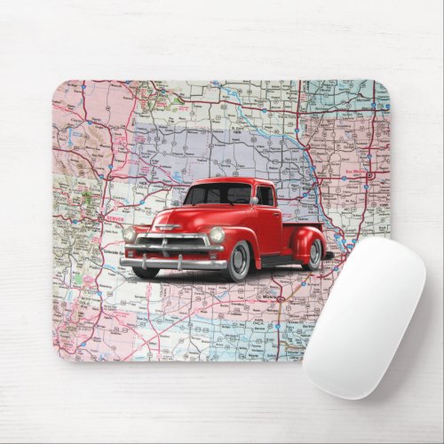 Red Truck On Road Map  Mouse Pad