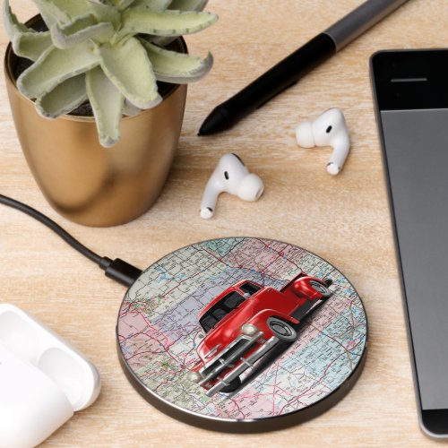 Red Truck On Road Map Wireless Charger