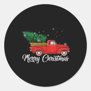 Red Truck Pick Up Christmas Tree Vintage Holiday  Classic Round Sticker