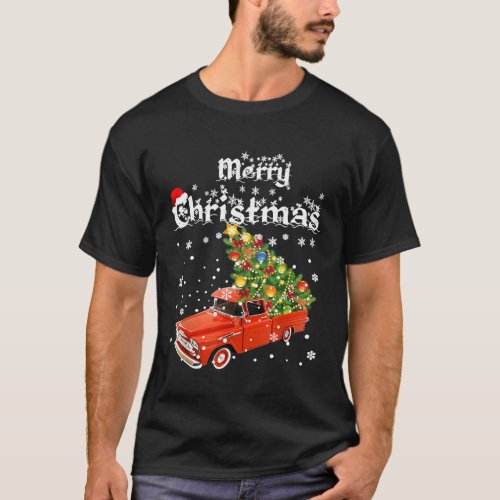 Red Truck Pick Up Christmas Tree Vintage Retro T_S T_Shirt