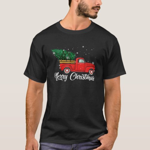 Red Truck Pick Up Christmas Tree Vintage Retro T_Shirt