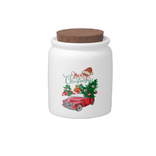 Red Truck Pickup Christmas Tree Merry Christmas Sn Candy Jar