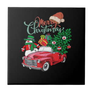 Red Truck Pickup Christmas Tree Merry Christmas Sn Ceramic Tile