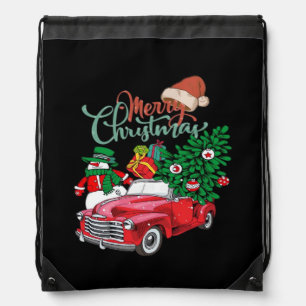 Red Truck Pickup Christmas Tree Merry Christmas Sn Drawstring Bag