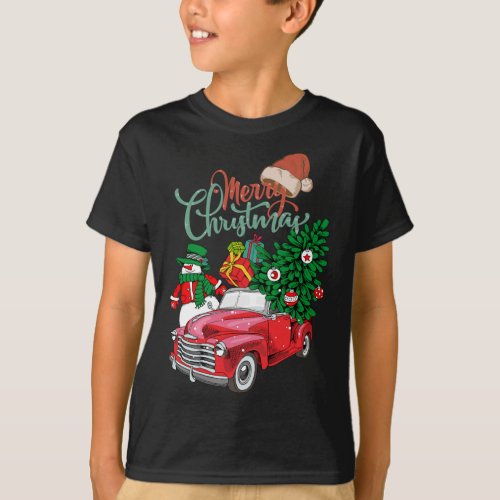 Red Truck Pickup Christmas Tree Merry Christmas Sn T_Shirt