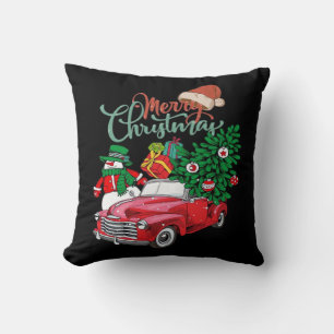 Red Truck Pickup Christmas Tree Merry Christmas Sn Throw Pillow