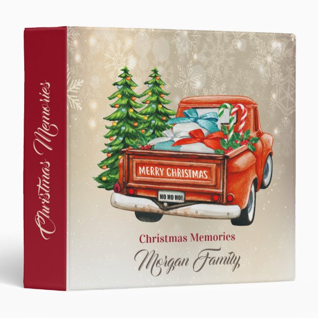 Red Truck Pine Tree Christmas 3 Ring Binder (Front/Spine)