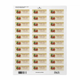Red Truck Pine Tree Christmas ,Glittery Label | Zazzle