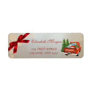 Red Truck Pine Tree Christmas Snowflakes,Bow Label