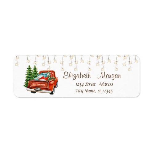 Red Truck Pine Tree Christmas String Lights Label